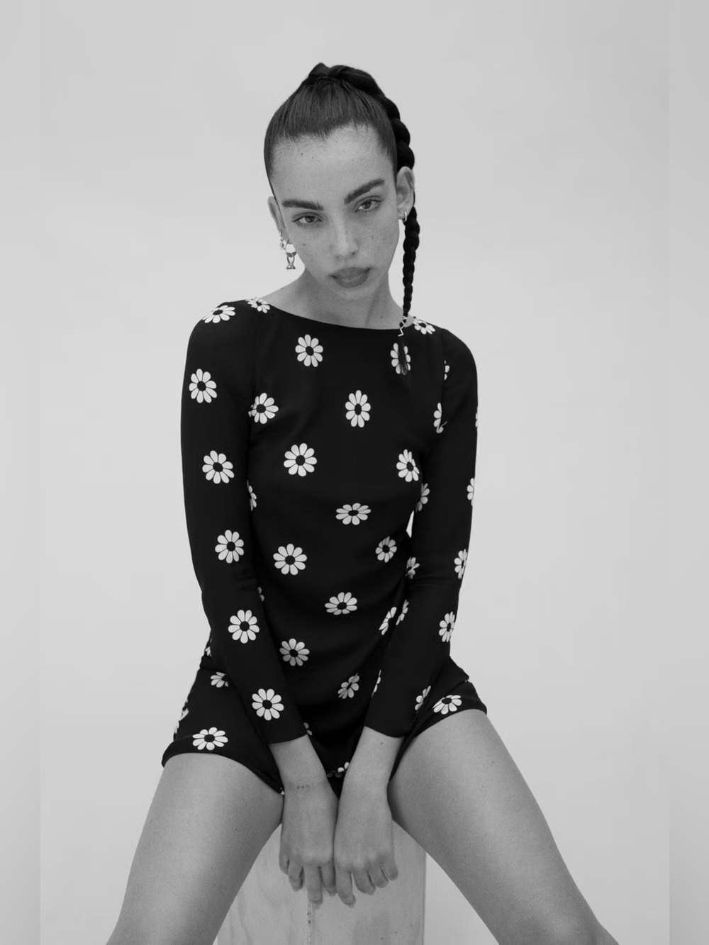 Realisation Par The Cosima Black Mini Dress with White Daisy Print